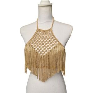 Handmade Crochet Fringe Halter Top, Festival Top, Boho Crochet Fringe Top